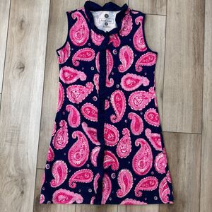 AnaClare Sleeveless V-Neck Shift Dress Medium Navy Pink Print Resort Vacation